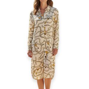 OBJECT Collectors Item Size 8 Shirt Dress Women’s Gold Cream Midi Long Sleeve